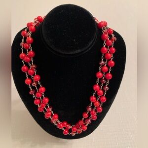 Vibrant Multi strand Red Beaded Necklace